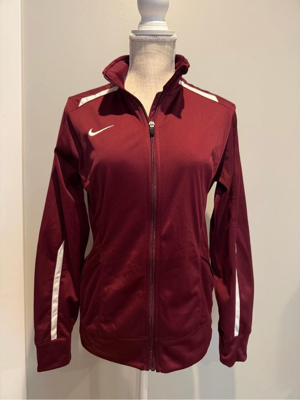 Nike Women's Maroon Full-Zip Training Jacket with White Accents